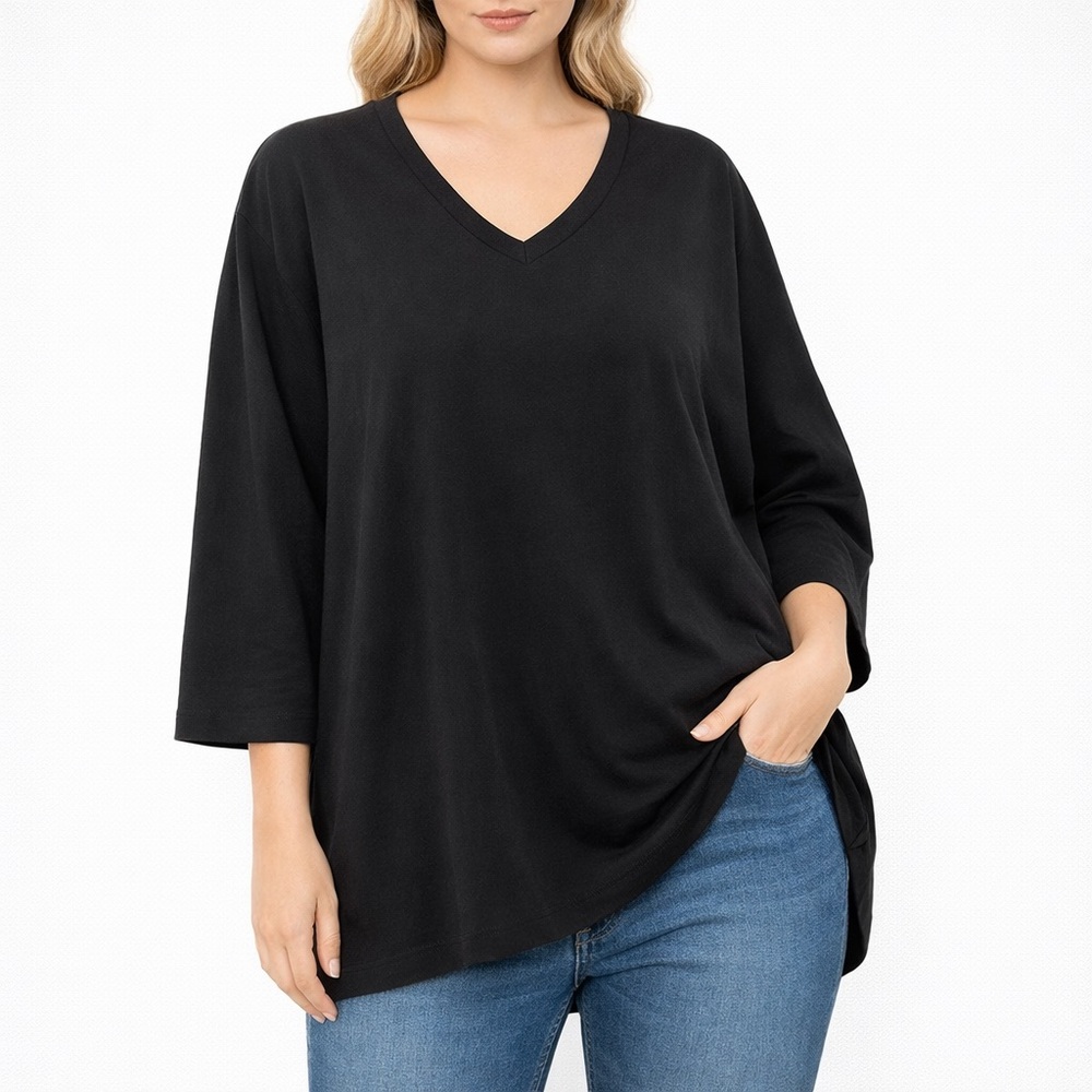 Organic Natural Orientique Women's Black V-Neck Top Oversize